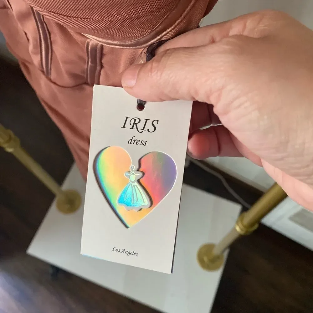 IRIS mini dress light brown  with spaghetti straps top corset type ruched New - Picture 10 of 10